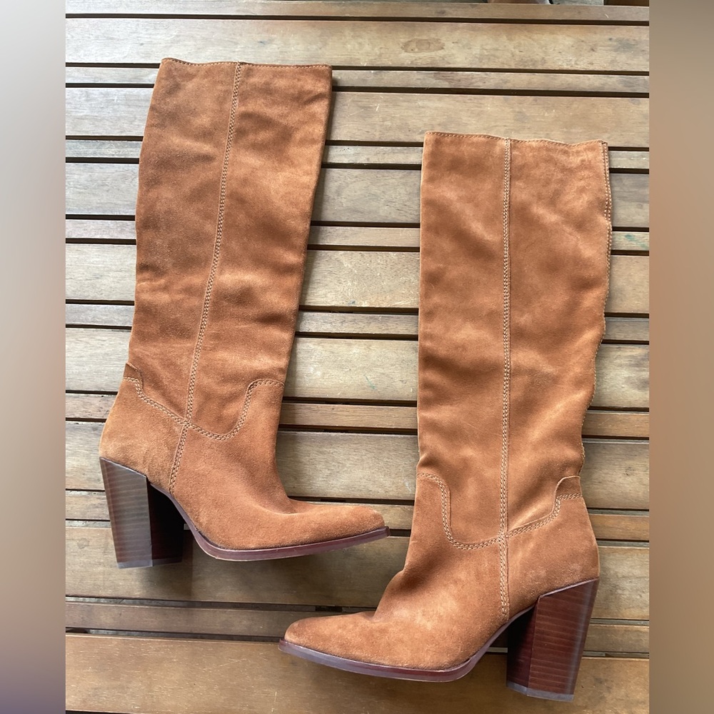 Dolce Vita Tan Suede Heeled Boots Knee High Kylar - Picture 4 of 10